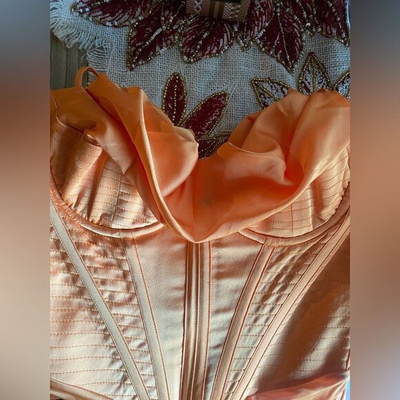 House of CB Myrna Tangerine Satin Corset Midi Dress Size XS NWT - Picture 7 of 16